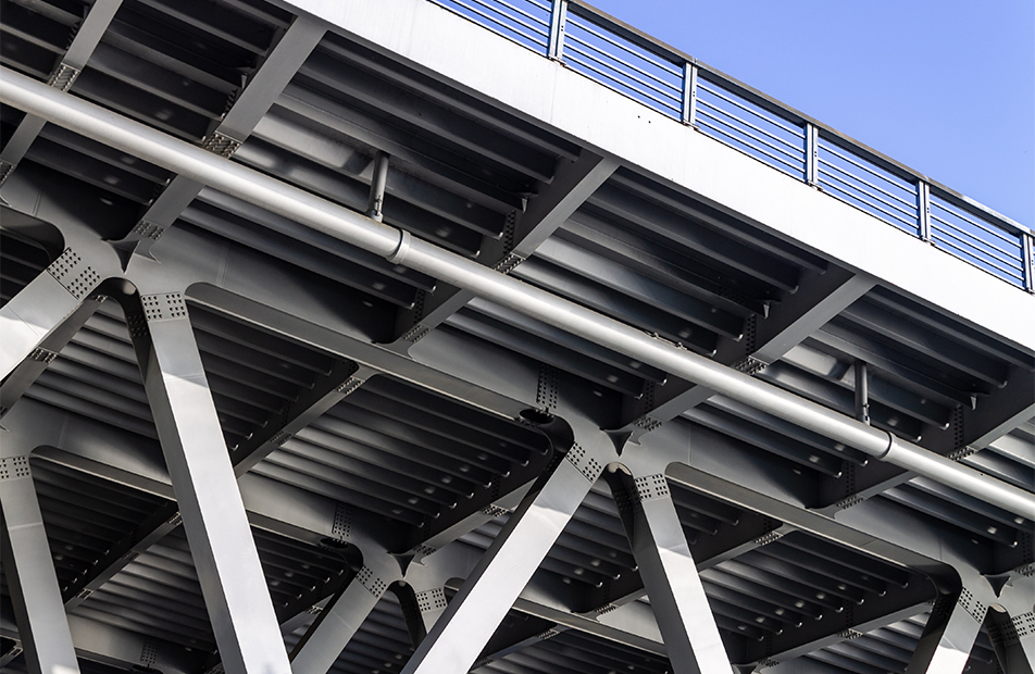 Gray metal framework of the bridge